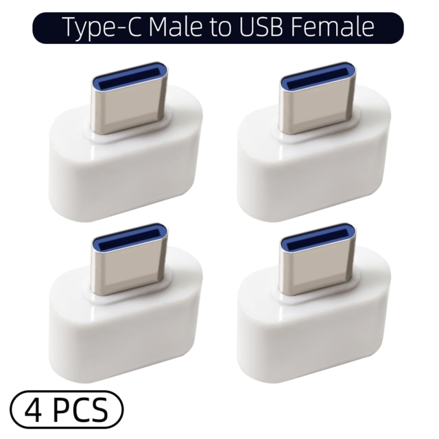 Adaptador USB tipo C OTG macho a USB 2,0 hembra, convertidor Micro USB macho a USB hembra para Macbook, Samsung, Huawei, OTG: 4Pcs White Type C