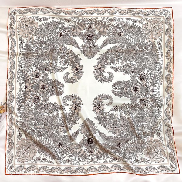 Blomstertryk manuel rullet tørklæde top satin tørklæde 90 x 90 satin firkantede tørklæder bandana 100%  silketørklæde sjaler og wraps: Stil 3-1
