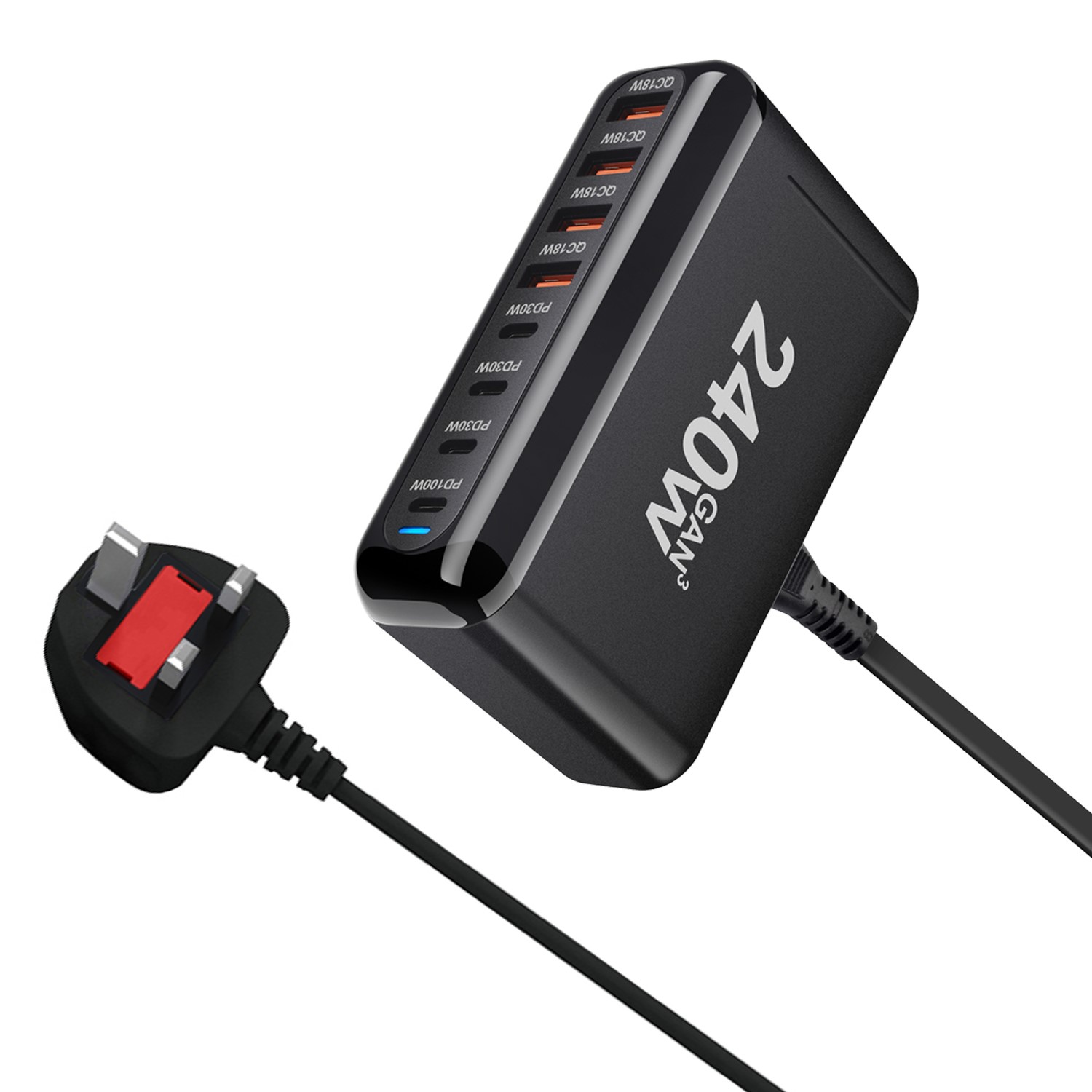 240W Desktop GaN-oplader 8-poorts USB Type C PD-oplader Snel opladen 3.0 USB Type C snellader Mobiele USB-oplader: IL