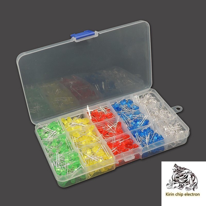 500PCS/LOT light-emitting diode led light beads F5 red, green, yellow, blue and white 5mm ultra-high-bright light box bag