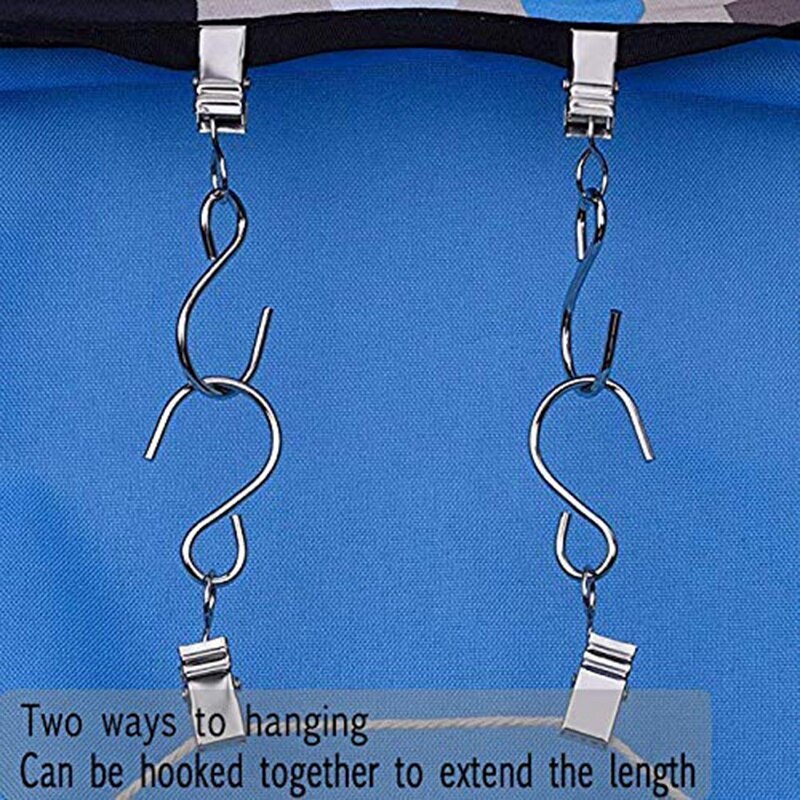 50 stuks roestvrijstalen gordijnklemmen met haken voor het ophangen van klemhangers, dakgoothaken voor feestverlichting, buitendraadhouder