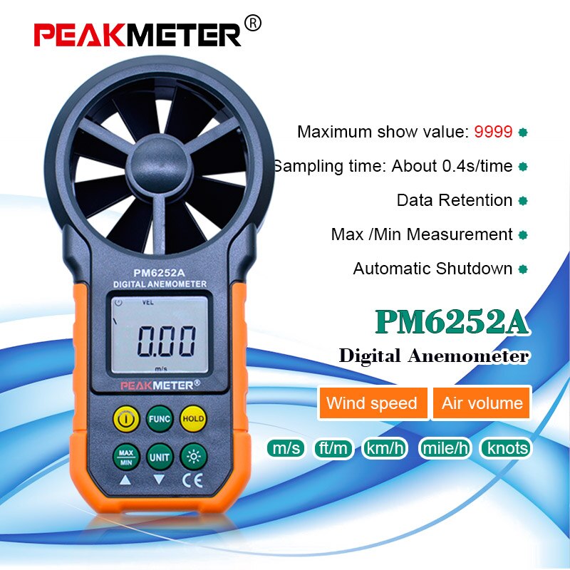 PEAKMETER PM6252A Digital Anemometer Handheld LCD Electronic Wind Speed Air Volume Measuring Meter With Backlight