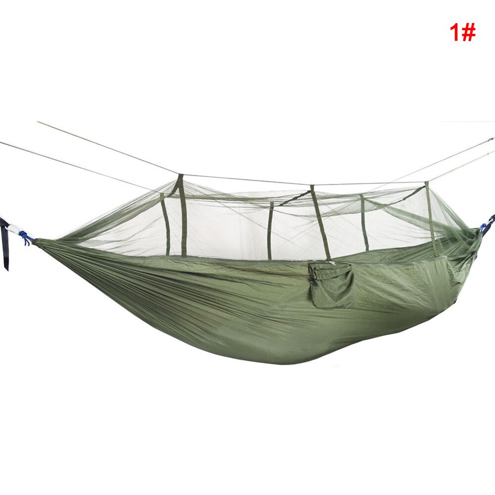Portable Double Swing Hammock Nylon Bed with Mosquito Net for CampingHiking ED889: Army Green