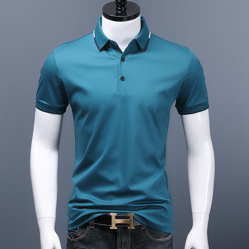 2022 Summer Polo Shirts Men Business Casual Black Slim Fit Short Sleeve Polos Double Mercerized Cotton Tops