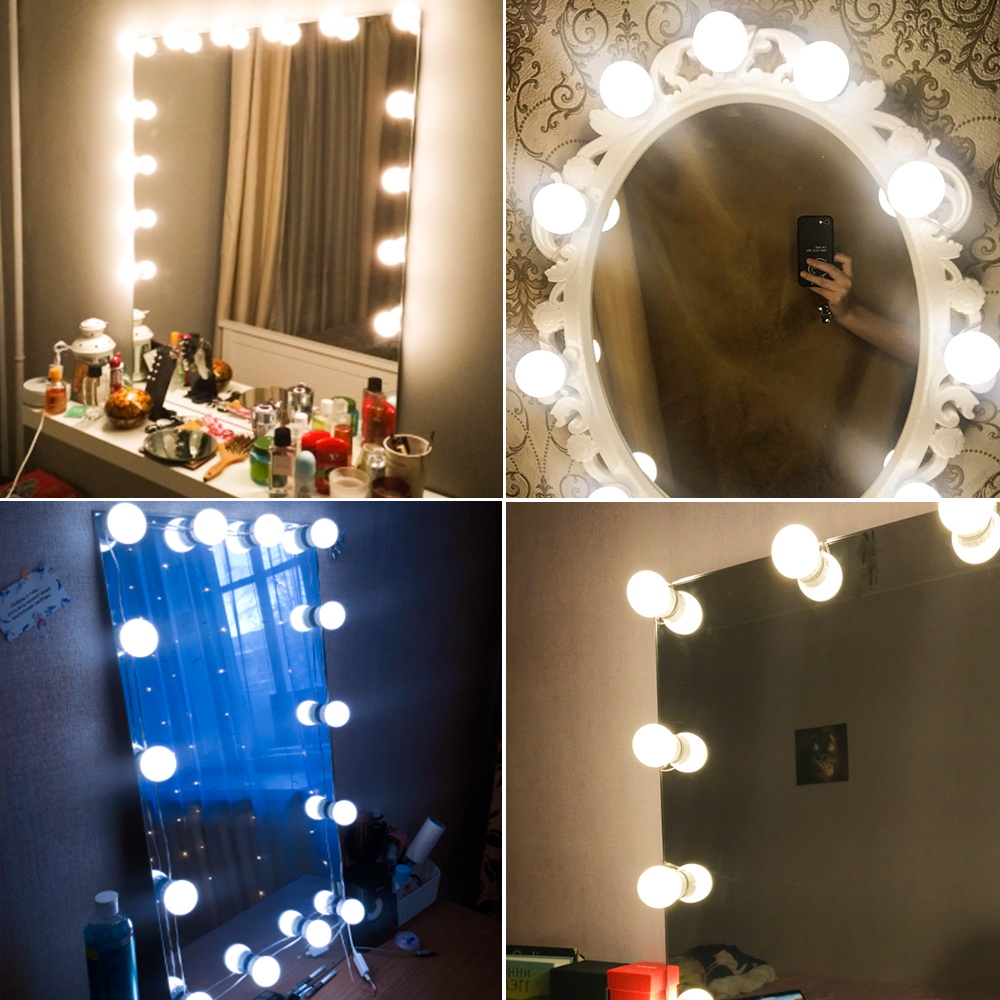 Led 5V Make Spiegel Licht Toiletartikelen Lamp Hollywood Vanity Licht Invullen Usb Cosmetische Lichten 2 6 10 14 Lampen badkamer Verlichting