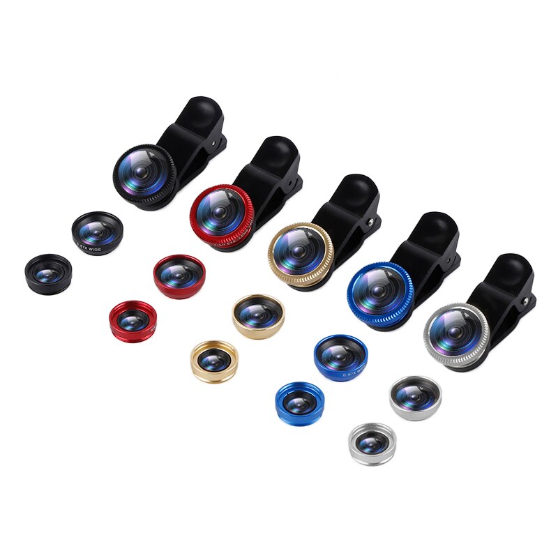 Fisheye Lens 3 In 1 Lenses Mobile Phone Clip Lens Wide Angle Lens Camera Macro For IPhone Xiaomi Huawei Lenovo Phone Lens