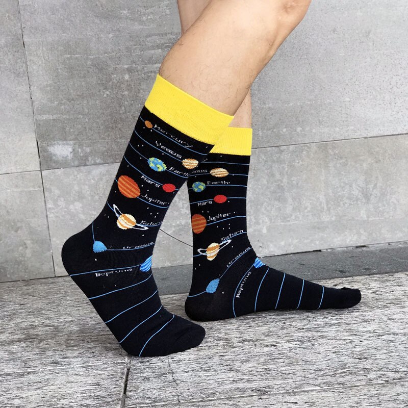 Automne hiver coton chaussettes de noël pour hommes Alien planète astronaute espace drôle dessin animé chaussettes Harajuku Sox