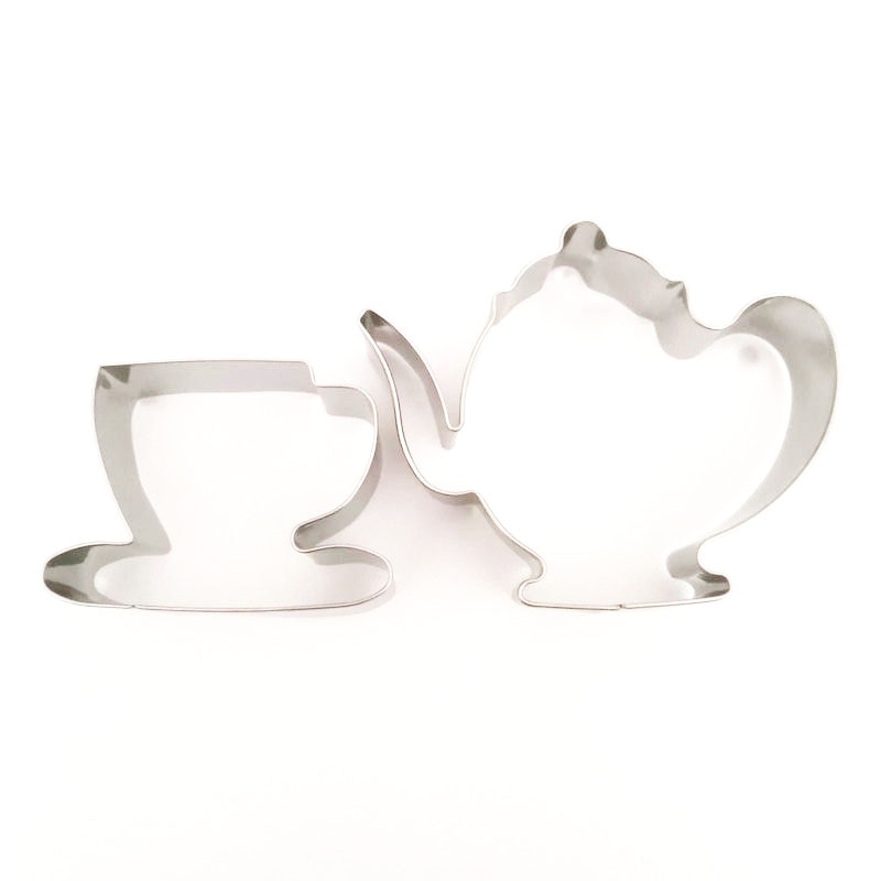 2pcs Teapot Tea Cup Cookie Cutter Set Stainless Steel Pastry Fondant Biscuit Tools Baking Accessories
