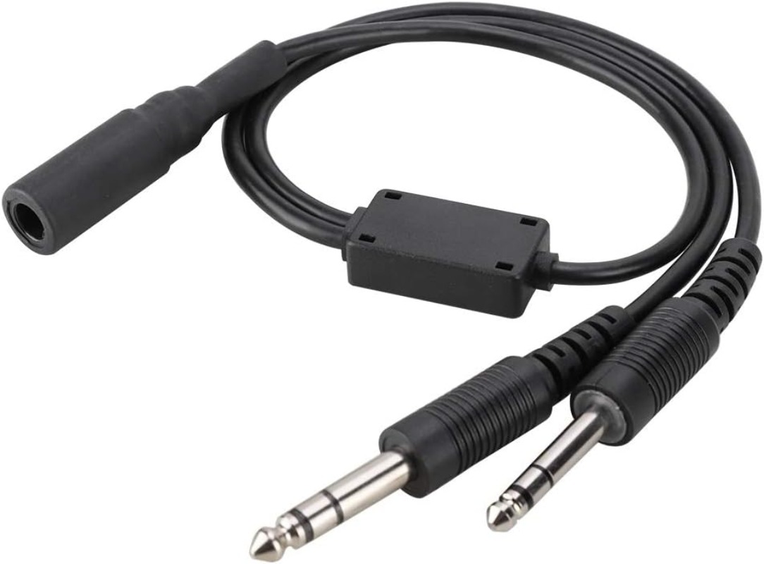 Helicopter to General Aviation Headset Adapter Cable with Dual GA Plugs, for AVCOMM, U174 (3/16" Mic Plug,1/4" Speaker Plug)
