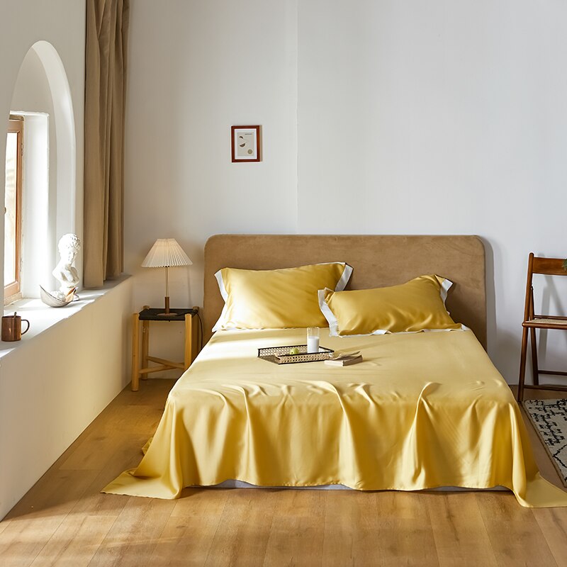Sábanas de cama tamaño King, suaves y suaves, sensación lujosa, transpirables, refrigeración, hipoalergénicas: Yellow