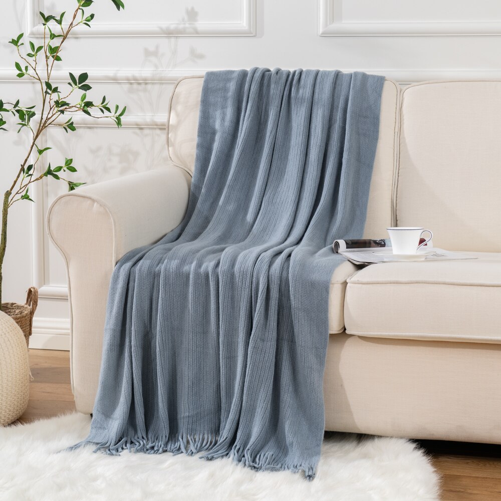 Battlio Home 100% Acrylic Knitted Blanket Thicken Warm Super Soft Throws Blanket Decorative Bed Blanket For Sofa Perfect: Bluish Grey / 125x150cm