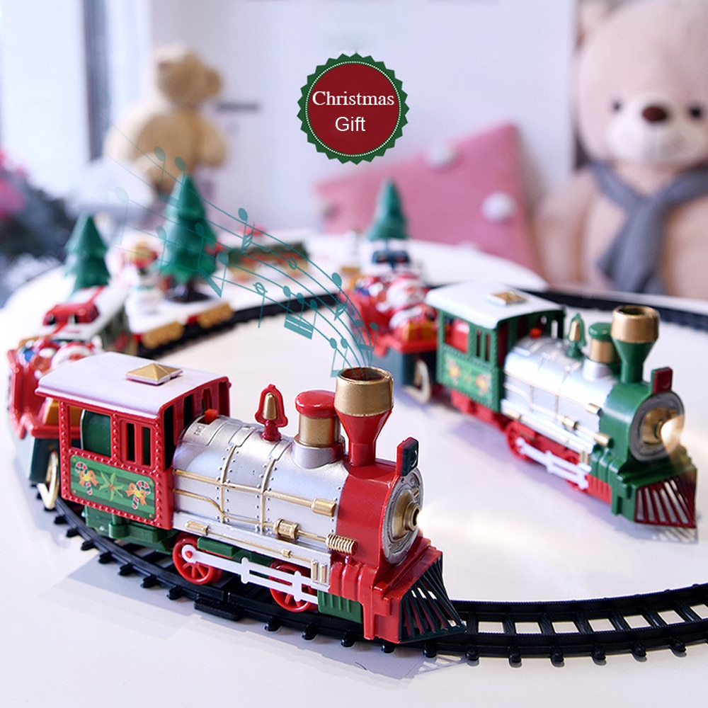 Lichten En Geluiden Kerst Trein Set Railway Tracks Speelgoed Xmas Trein Elektrische Spoorweg Trein Set W/Locomotief Motor auto 'S