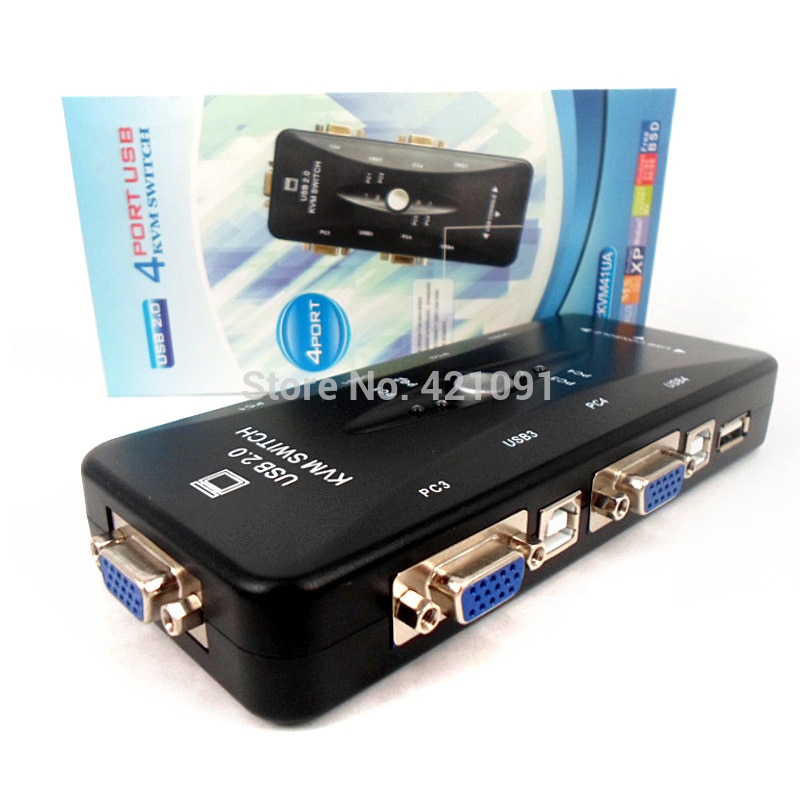 4 porttia vga/svga usb 2.0 kvm kytkin pc laatikko 1 sarja näppäimistö hiiri ohjaus 4 tietokonetta monisynkronoitujen näyttöjen jakamistyökalu 1920*1440