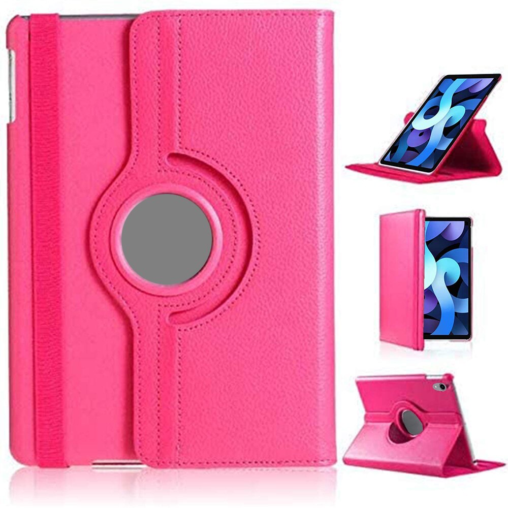 For Apple iPad Air 4th Generation 10.9" Rotating Smart Case Leather Folding Stand Cover with Auto Wake/Sleep Function: Rose Red