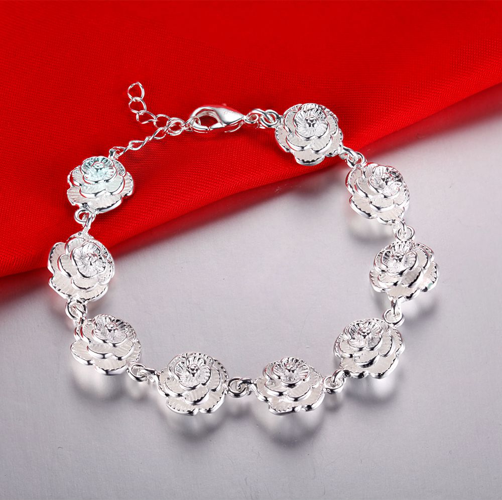 Couleur argent chaîne de fleurs pour les femmes dame mignon noble joli bracelet charme beaux bijoux de fête de mariage, LH028