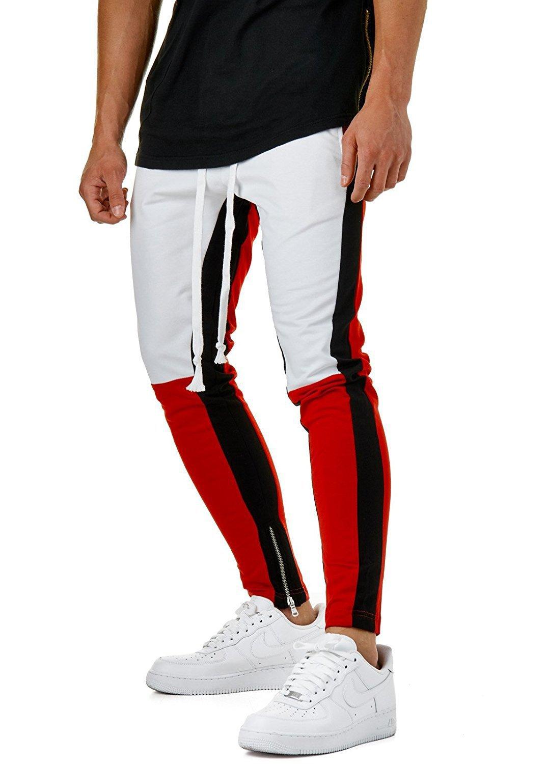 Streetwear sportstøj herre kausal lynlås hip hop patchwork snøre sweatpants bukser plus str.: 3 / Xl