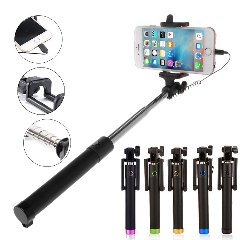 Monopod Selfie Stick Voor Apple Iphone 11 12 Pro Max Mini Xs X Xr 8 7 Plus Se Uitschuifbare handheld Wired Selfiestick Sticks