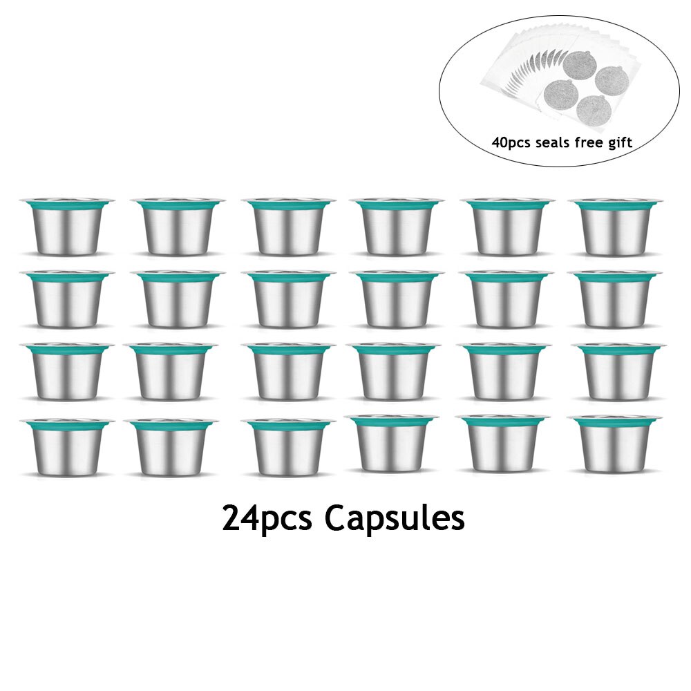 24PCS Nespresso Coffee Pods Stainless Steel Refillable Capsulas Nesspreso Reusable Coffee Filter Cup DIY Coffee Maker Tools: 24PCS x Capsules
