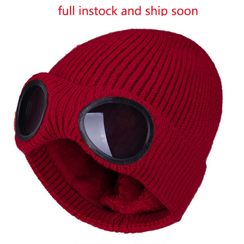 Winter Warm Knit Hats Unisex Adult Windproof Ski Caps With Removable Glasses Thicken Sports Multi-function Caps