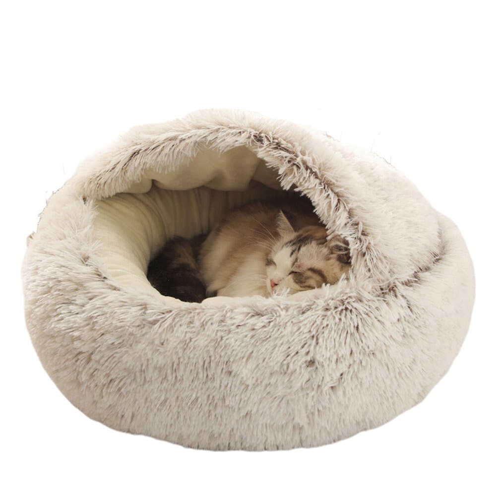 Stijl Hond Kat Bed Ronde Pluche Cat Warm Bed House Zachte Lange Pluche Bed Voor Kleine Honden Voor katten Nest 2 In 1 Kat Bed