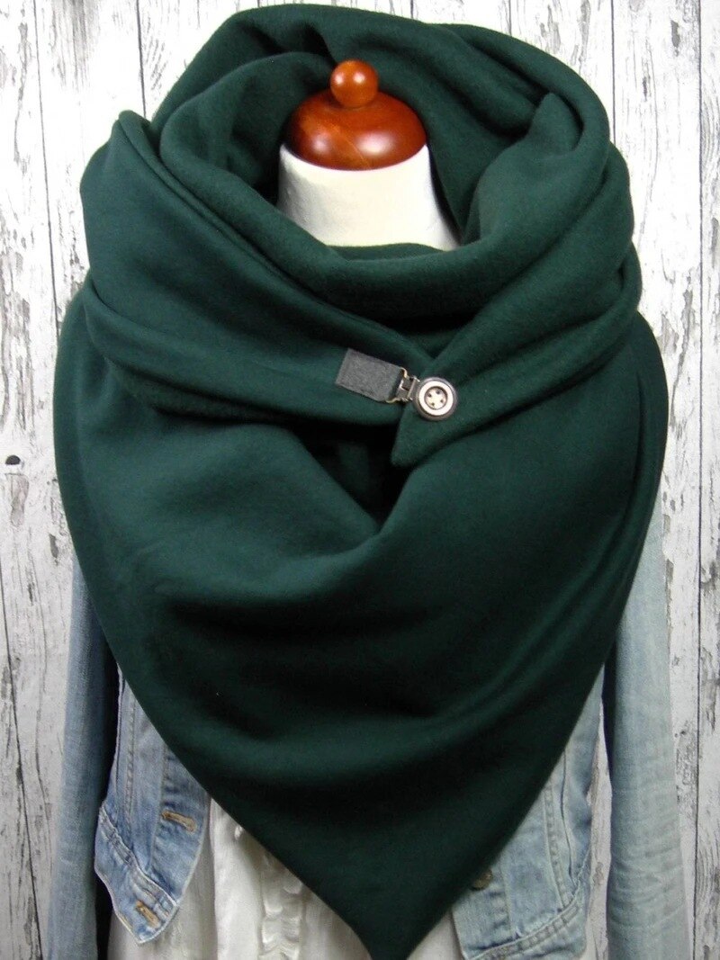 Vinter tørklæde kvinder kvinder solider grøn knap blød wrap afslappet varme tørklæder sjal multi-purpose sjal tørklæde: Default Title