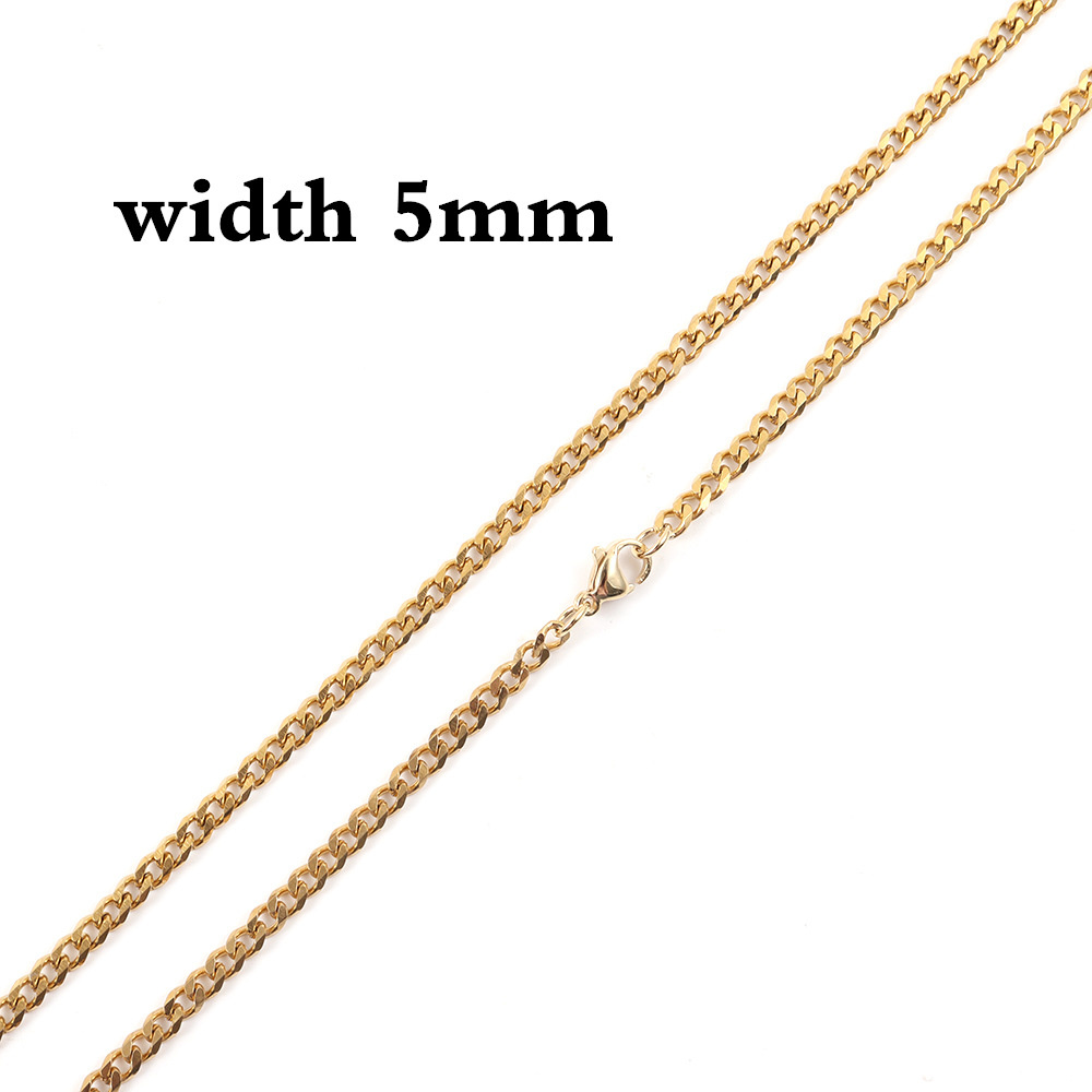Moda nova cubana colar de corrente feminina temperamento largura 5 &amp; 7mm aço inoxidável gargantilha colar corrente para presente de jóias femininas: gold 5mm / 50cm