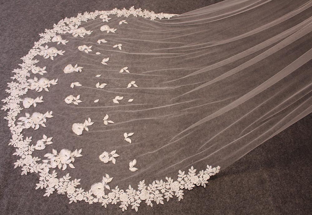 Imágenes reales de encaje velo de novia hermoso tul suave 3M/10ft largo velo de novia con peine blanco marfil velo de la Catedral para La novia