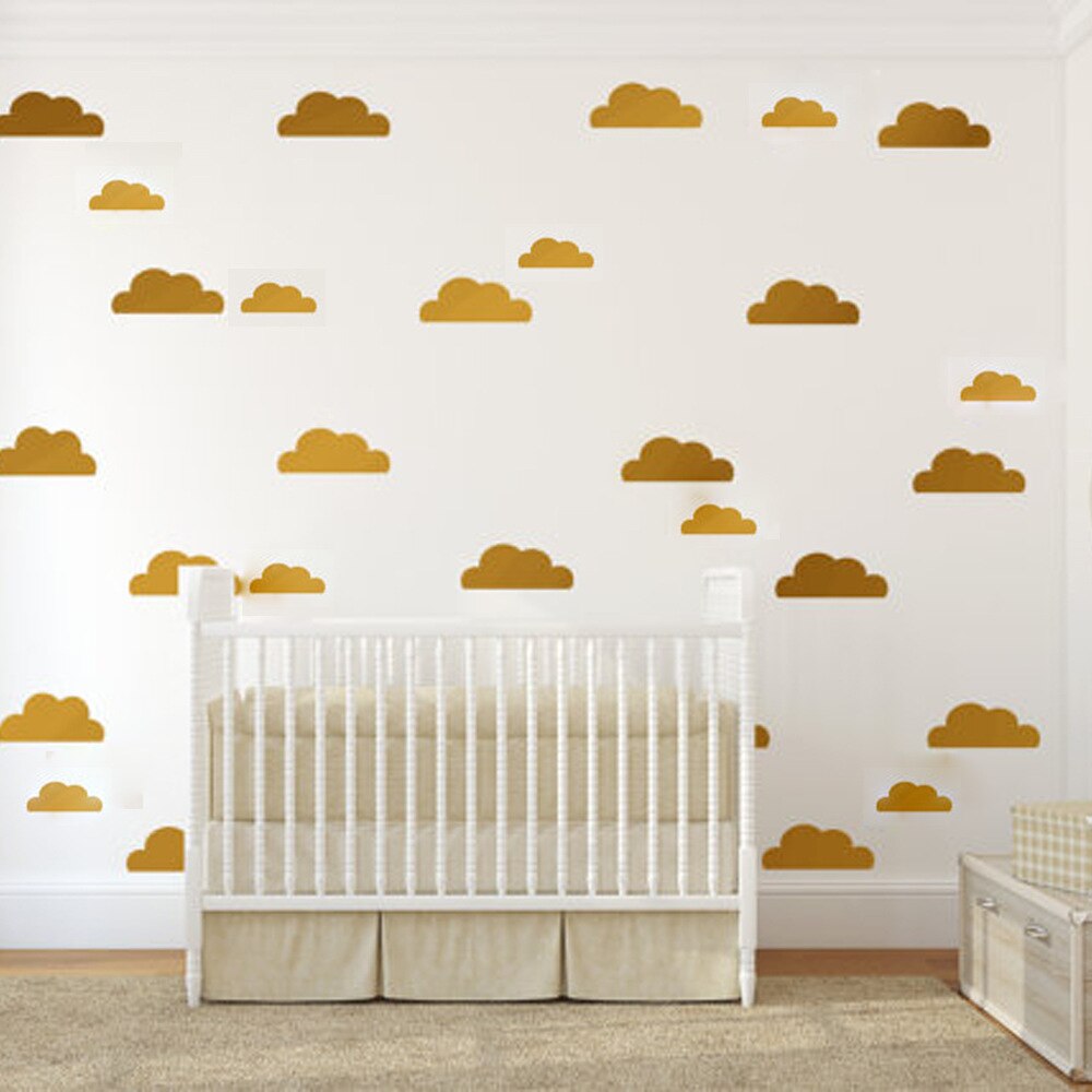 56Pcs White Clouds Wall Stickers Home Decor For Kids Room Decorative Baby Bedroom Nursery Cartoon Cute Sticker: Gold 56pcs