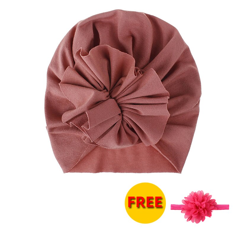 Flor do bebê menina bandana com gorro boné de algodão macio crianças turbante criança faixa de cabelo headbands para meninas acessórios de cabelo do bebê: dark pink