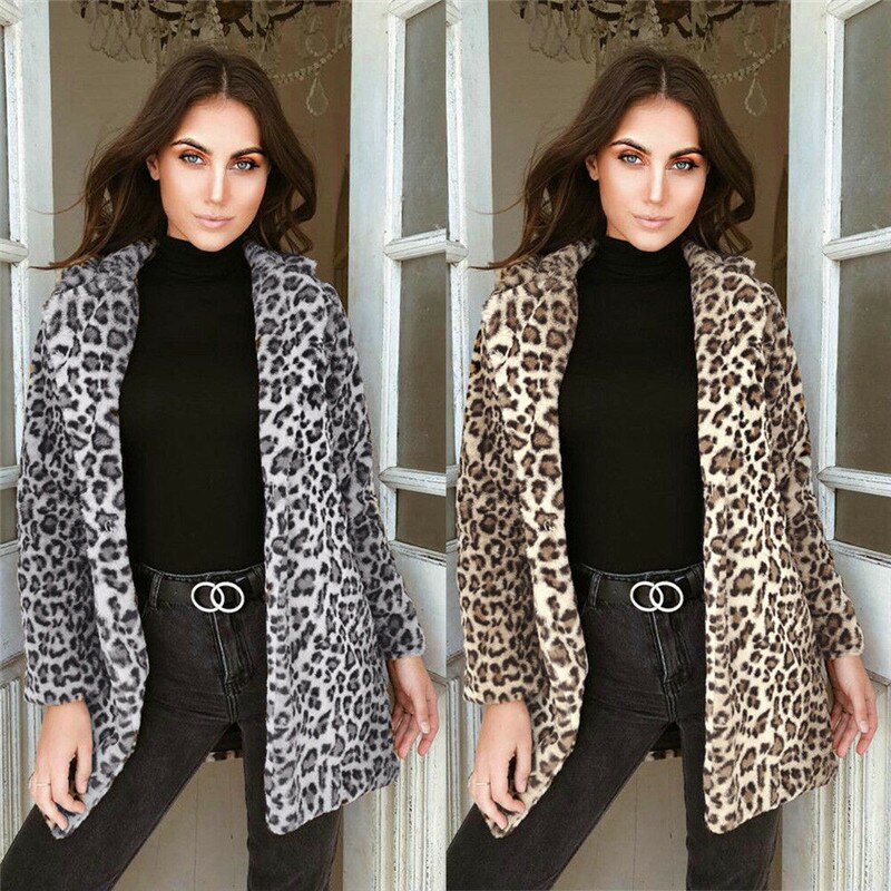 HIRIGIN-Chaqueta de Invierno para mujer, chaqueta de pelo de imitación, abrigo polar cálido, ropa informal con impresión de animales, cárdigan de leopardo,