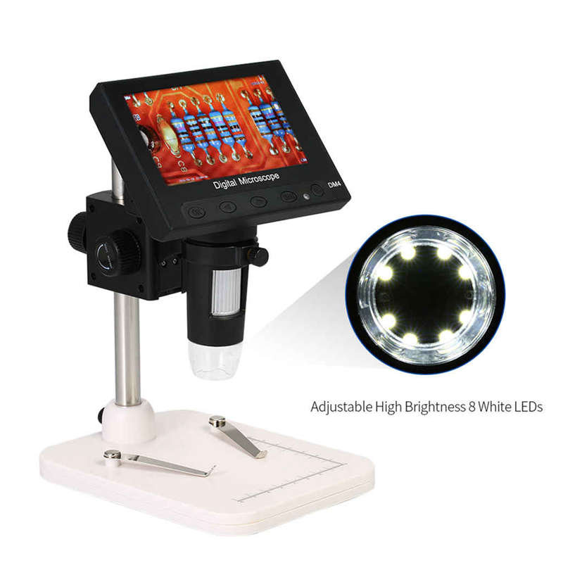 Microscopio Electrónico Digital ELEG-Usb 1000x2,0 mp Dm4 pantalla Lcd de 4,3 pulgadas soporte de microscopio Vga con 8 Led para polilla de circuito Pcb