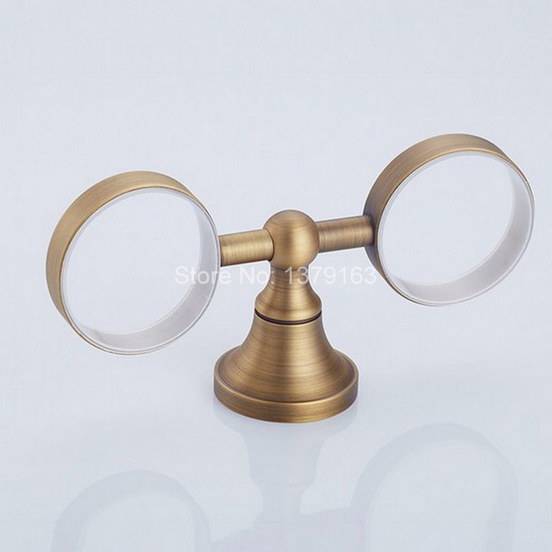 Retro antieke bronzen vintage messing badkamer badbekerhouder met dubbele keramische beker wandmontage aba 145