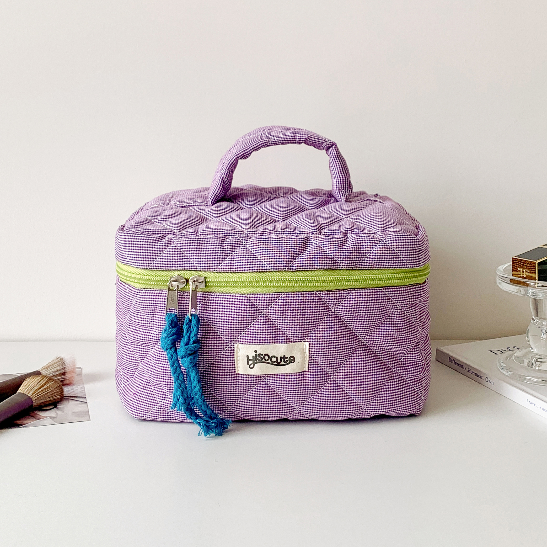 3pcs/Set Plaid Cosmetic Bag Set Simple Style Large Capacity Portable Cosmetic Tools Storage Bag for Home Bathroom Toiletry Bag: GRAY
