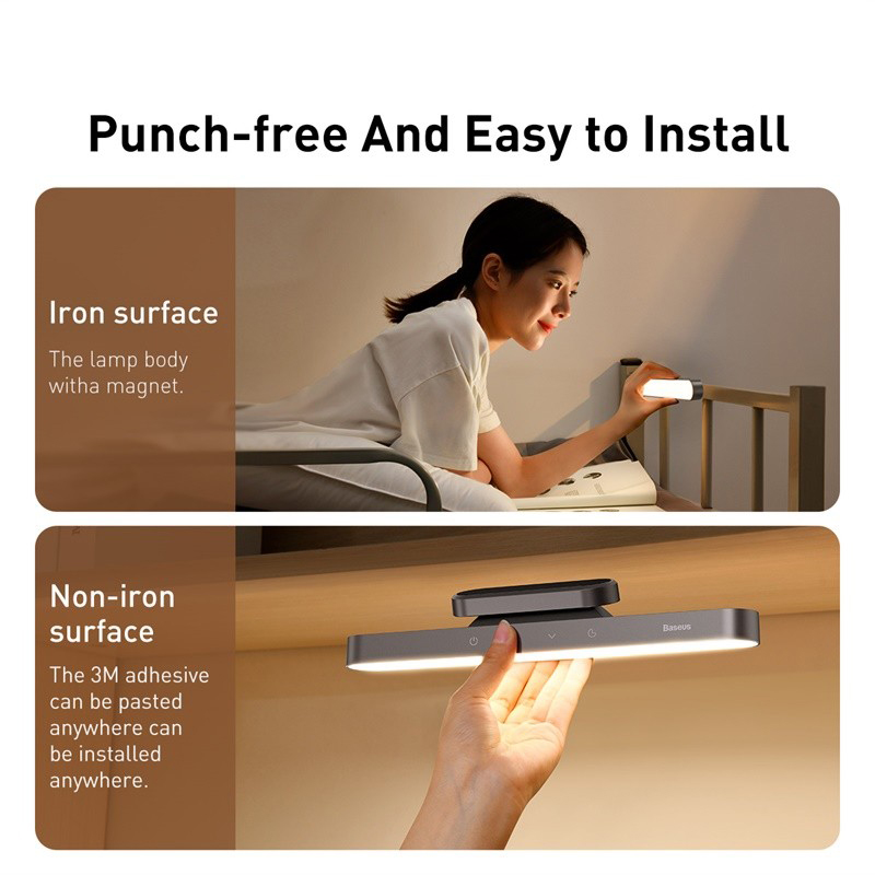 Baseus Luce notturna magnetica Lampada da scrivania a LED con regolazione continua Lampada da lettura per camera da letto ricaricabile per armadio da cucina