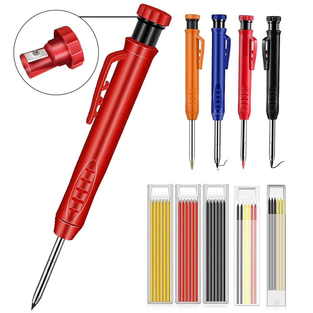 Solid Carpenter Pencil Set Woodworking Tools Mechanical Pencil 3 Colors Refill Construction Job Tools Carpentry Marking Scriber
