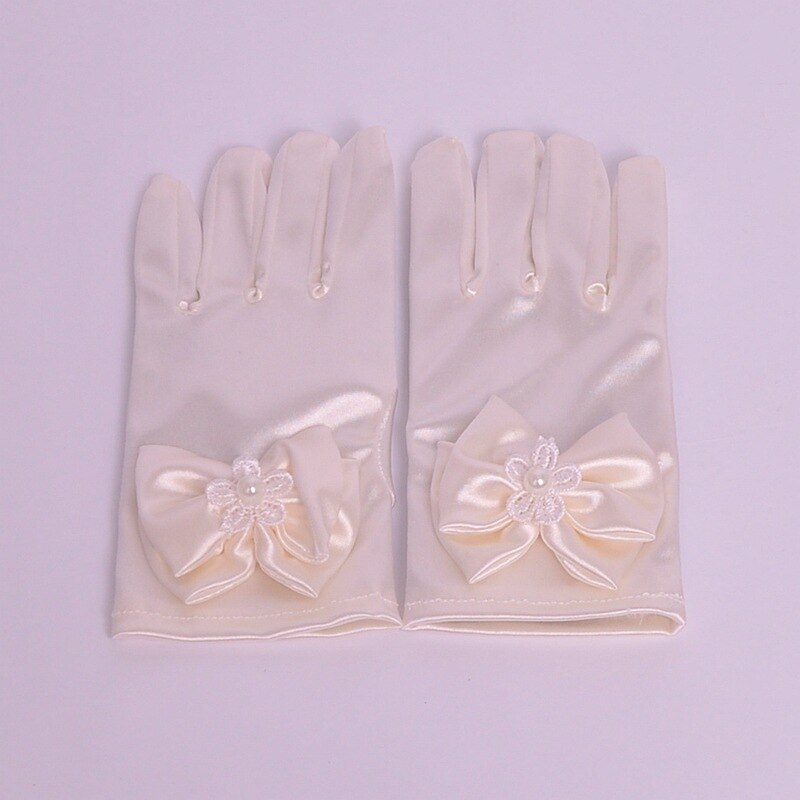 Meisjes Prachtige Satijn Fancy Handschoenen voor Speciale Gelegenheid Jurk Formele Bruiloft Pageant Party Korte Meisjes Handschoenen Prinses Jurk: Milk white short
