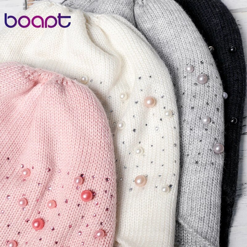 Kinderwintermuts met strass parel muts winter warme wollen uitverkoop gebreide muts kleine vlecht kind schattig meisje baby muts