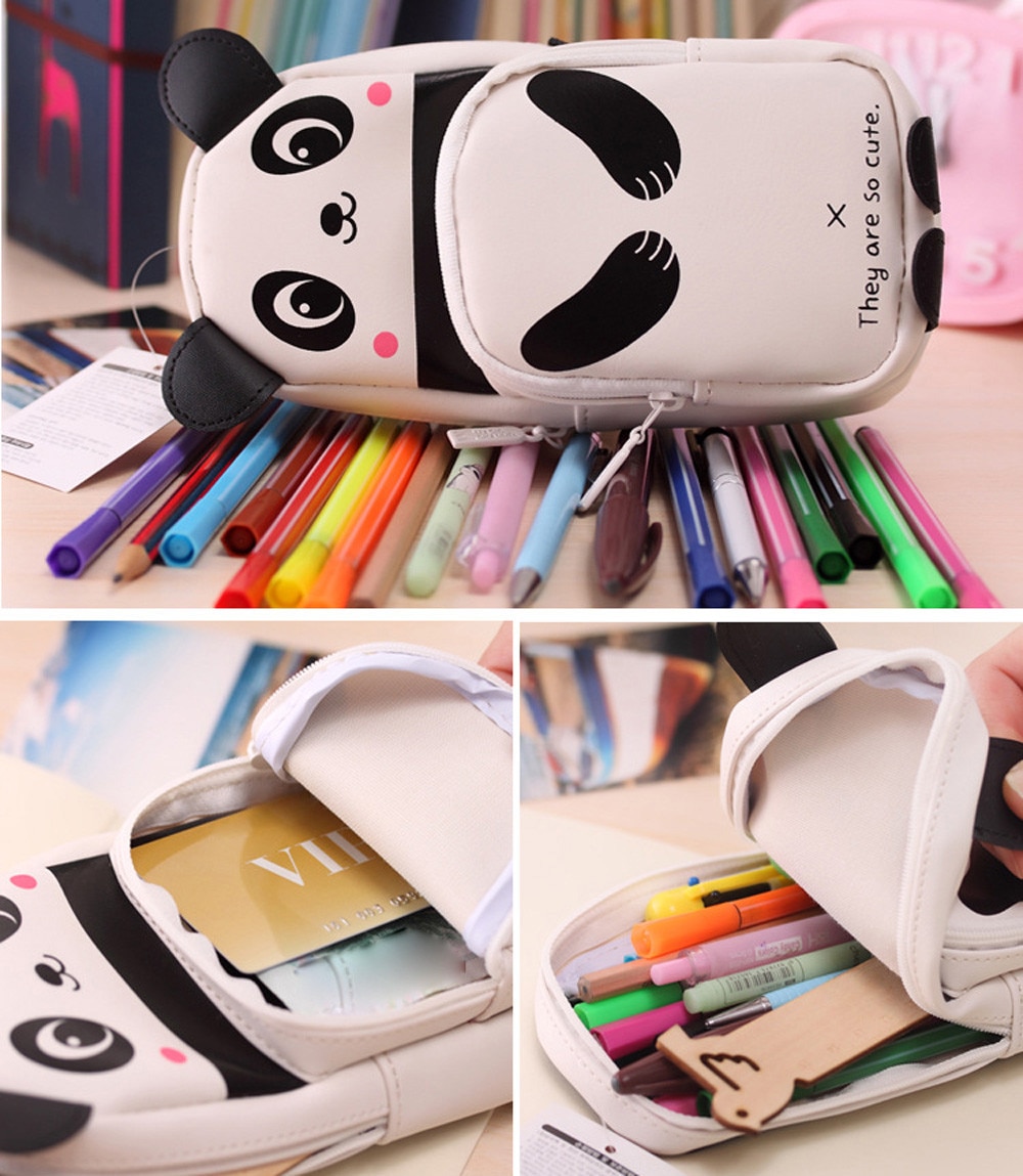 Leuke Kawaii 3D Panda Etui Schoolbenodigdheden Nieuwtje Voor Kids school potlood gevallen voor meisje briefpapier canvas potlood tas