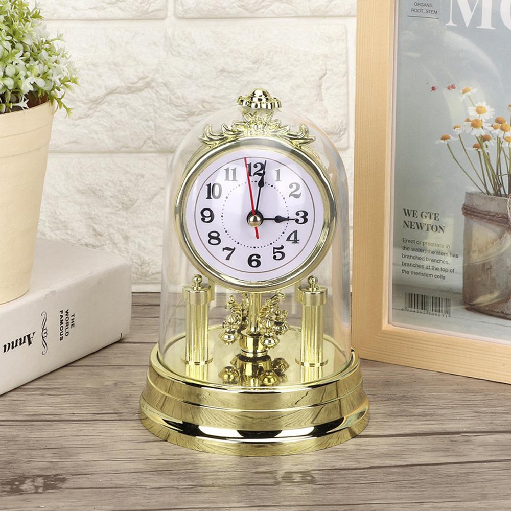 European Retro Gold Plastic Silent Table Clock Home Living Room Decoration Electronic Desktop Clock With Clear Clock Cover