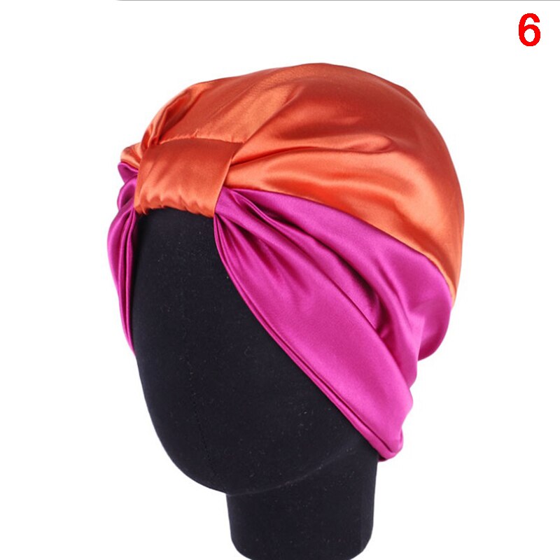 Satin hætte hårhætter salon nat hår hat naturligt krøllet hår dobbelt elastik bade søvn kvinder hovedbetræk wrap hat: N6