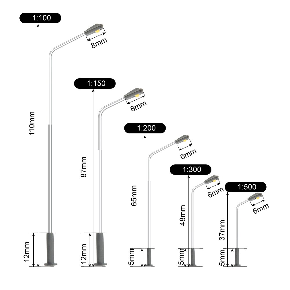 Modelo de farola a escala HO N, iluminación Led de 3V para tren, paisaje de Arquitectura de construcción