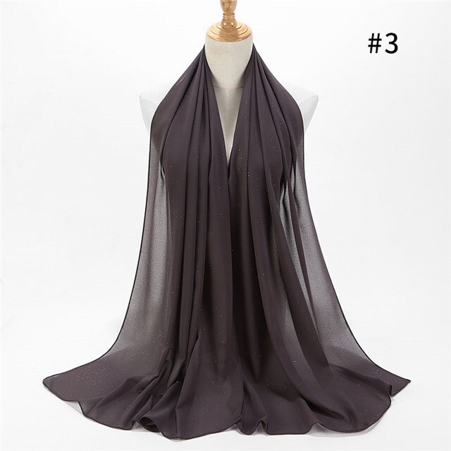 1 pc kvinnor vanlig bubbel chiffong scarf wrap guld glänsande glitter enfärgade sjalar pannband muslimska hijabs halsdukar/scarf 20 färger: Färg 3 mörkgrå