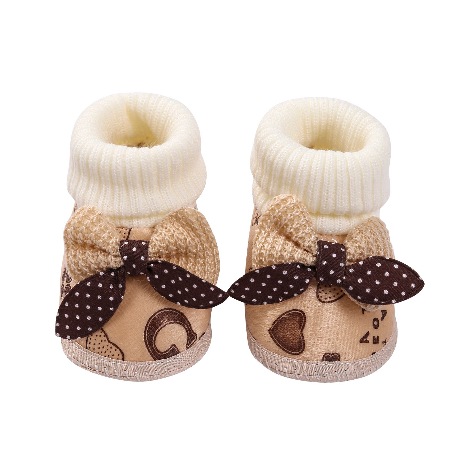 Toddler Baby Girls Bowknot Walking Shoes Toddler Plush Anti skid Boots for Kids Lace Up Bow Children's Elastic Sole Socks: Khaki / 3-5 Months