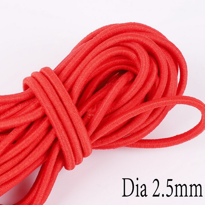 Cuerda elástica de 5 metros de largo, 2,5mm de ancho, banda de goma redonda colorida de , línea elástica para accesorios de costura artesanal: Red