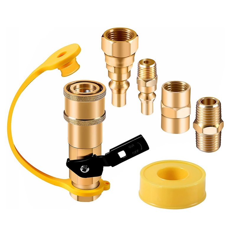 6Pcs Propane Quick Connect Fittings Adapter Shutoff Valve 3/8Inch Flare X 1/4Inch NPT Male Pipe Fitting To Heater: Default Title