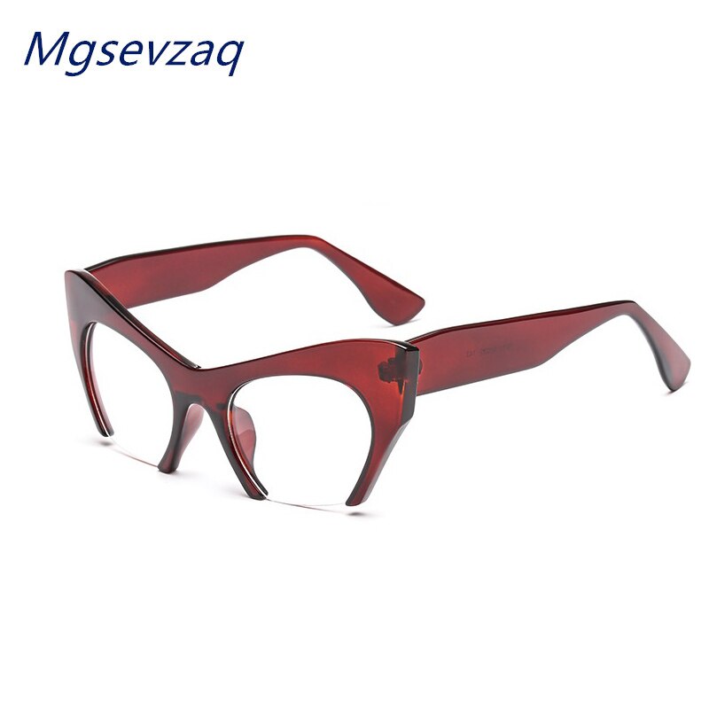 Trendy kvindelige briller halv stel cat eye personlighed klassisk all-match transparent brille stel: C4