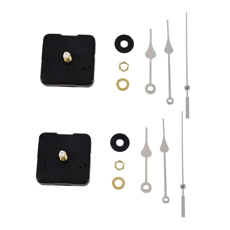 2X Clock Movement Mechanism With Silver Hour Minute Second Hand DIY Tools Kit