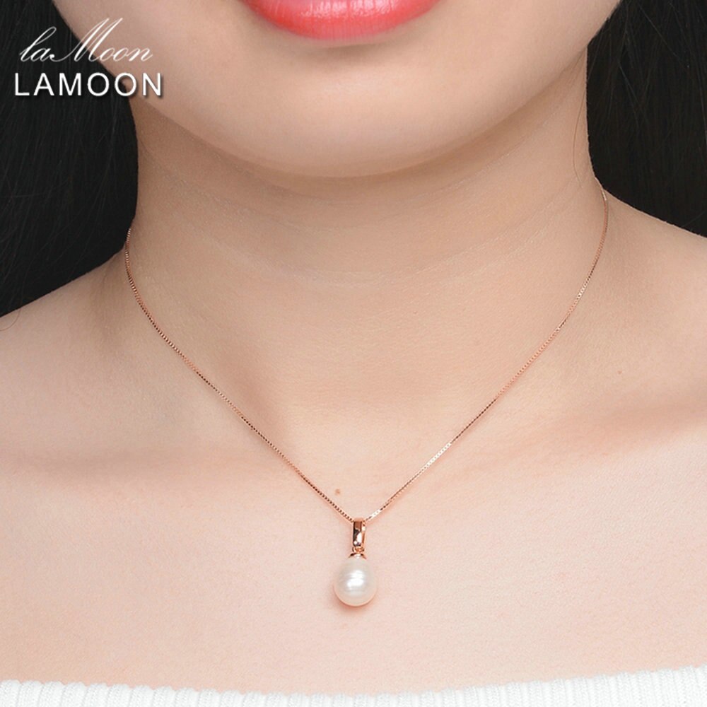 LAMOON – collier avec pendentif en argent Sterling 925, perle d&#39;eau douce, plaqué or Rose 18K, bijoux fins, LMNI047