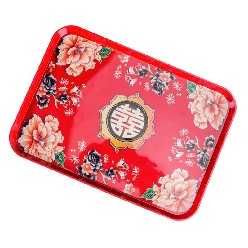 1pc Chinese Style Wedding Candy Plates Xi Tea Tray Dried Snack Fruit Plates PP Serving Tray Food Storage Tray