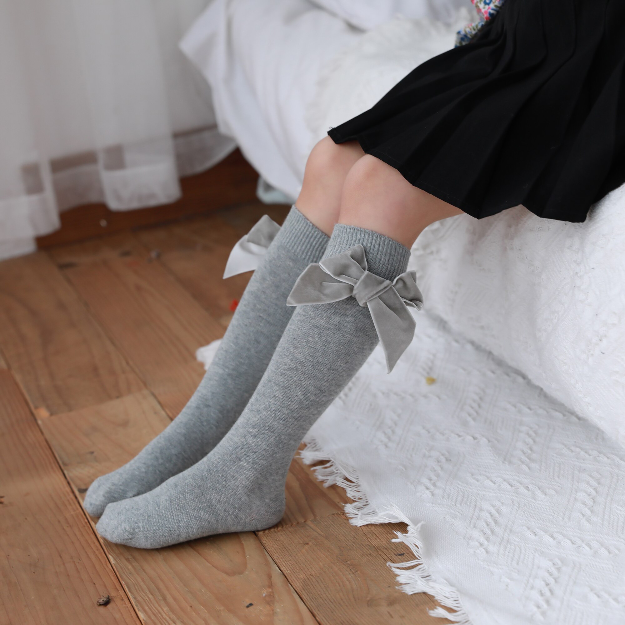 Chaussettes à nœud papillon pour filles, élégantes et confortables, montantes aux genoux pour enfants